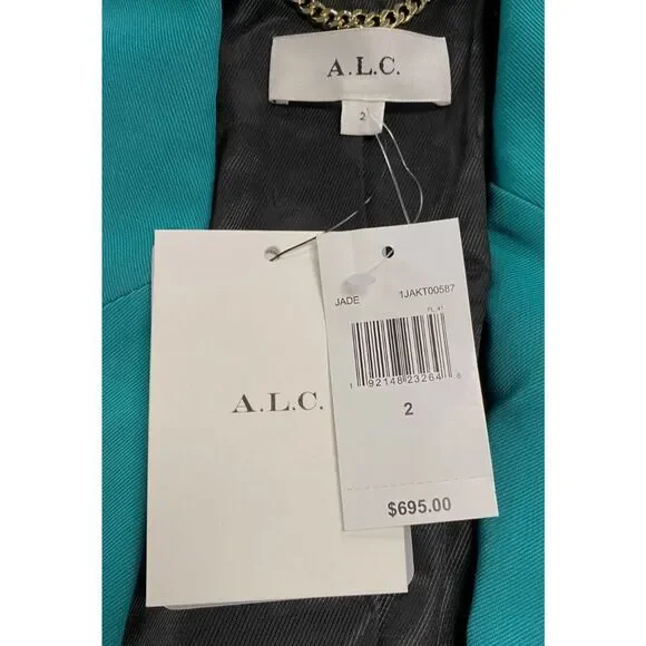 $695 A.L.C. Women's Green Dakota One-Button Boyfriend Jacket Coat Size 2